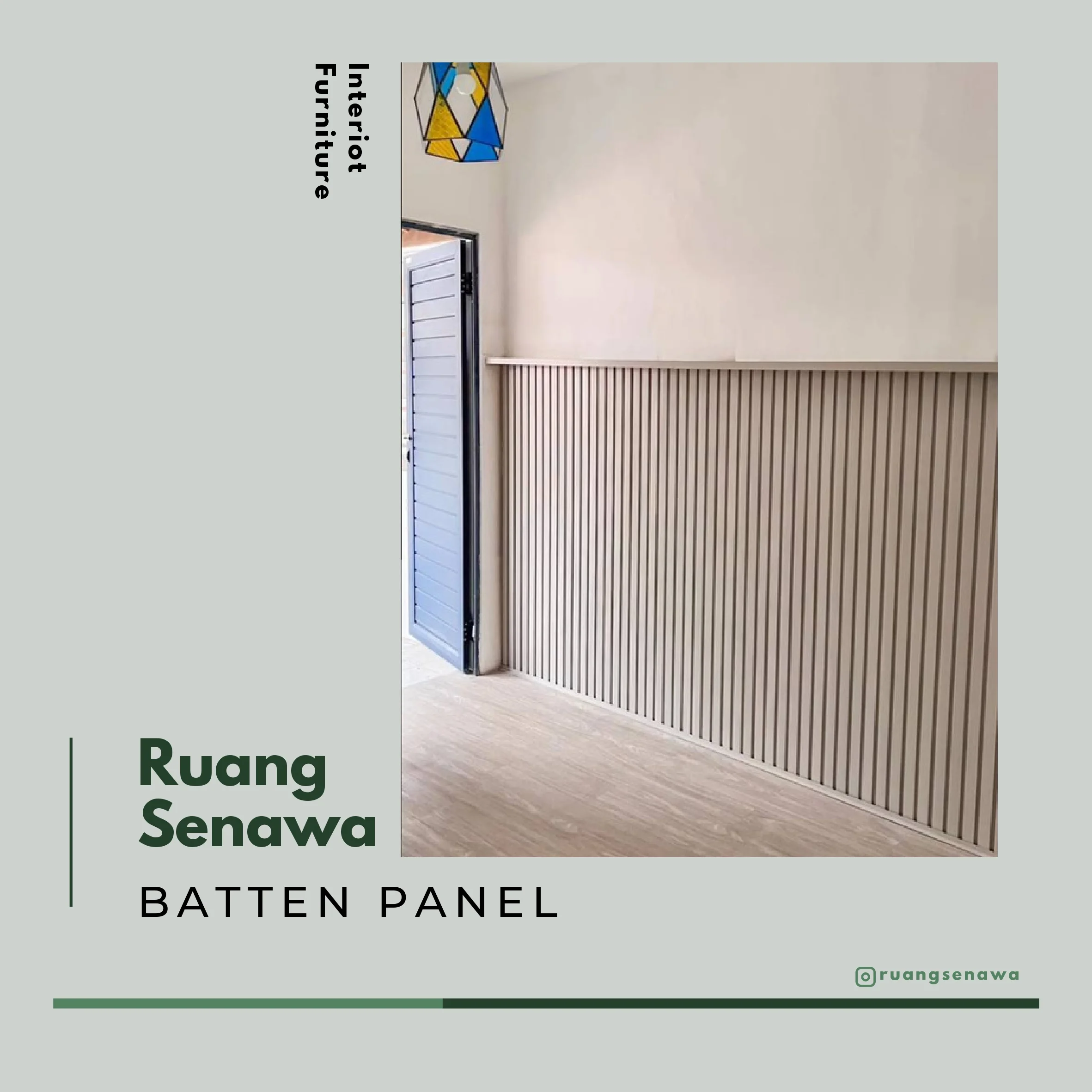 Cream Thin Lath Batten Panel — Panel kisi-kisi kayu tipis berwarna krem hangat setengah badan Kota Palu Ruang Senawa